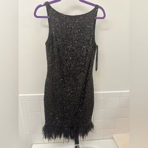 Vintage 80s Chetta B Black Sequin Party Dress with Feathers